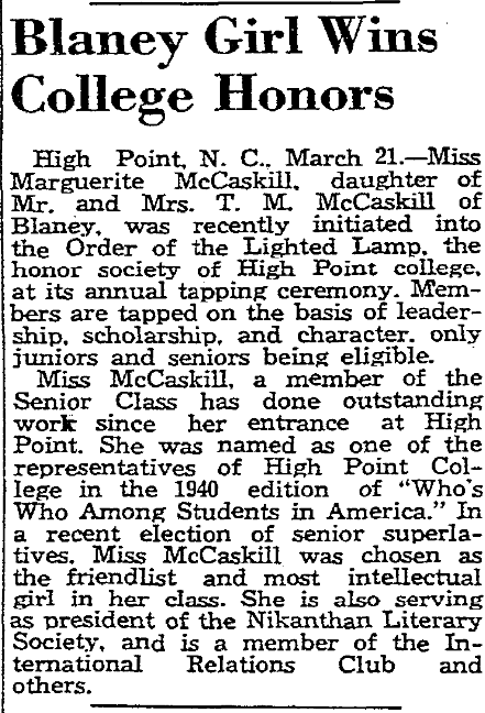 1940.03.22 - Blaney Girl Wins College Honors