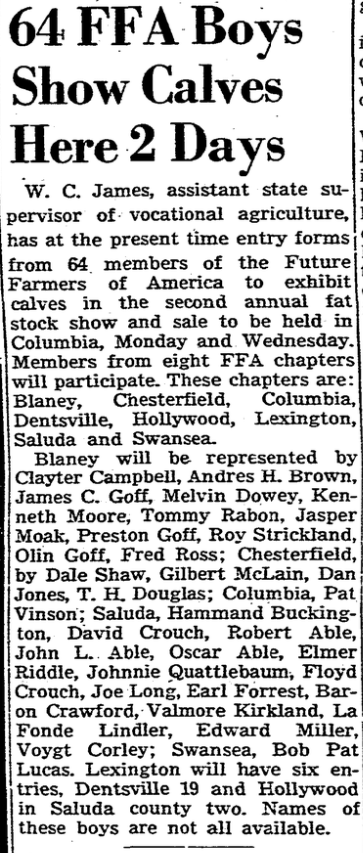 1946.04.07 - 64 FFA Boys Show Calves Here 2 Days