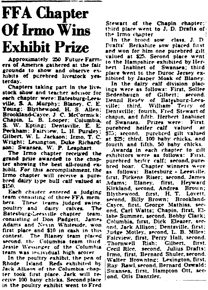 1946.12.12 - FFA Chapter Of Irmo Wins Exhibit Prize
