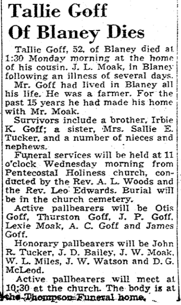 1951.12.25 - Tallie Goff of Blaney Dies.png