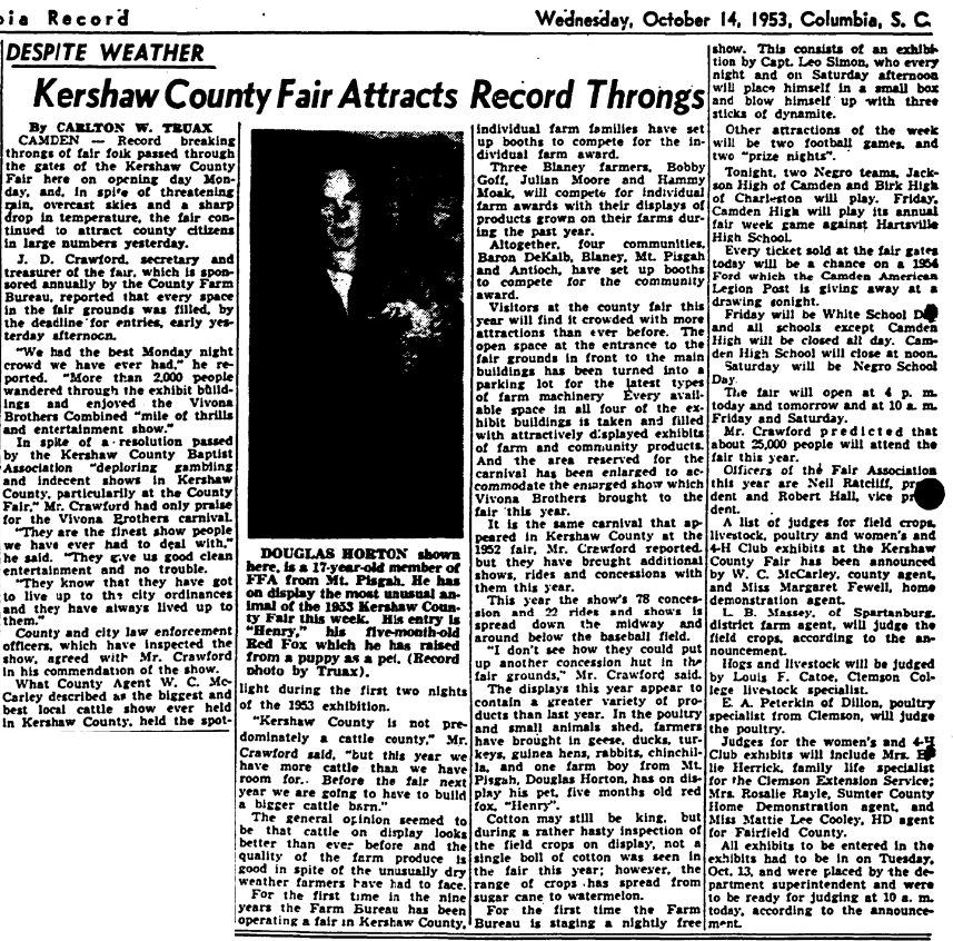 1953.10.14 - Despite Weather Kershaw County Fair Attracts Record Throngs