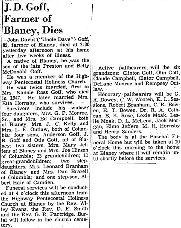1956.03.27 J D Goff Farmer of Blaney Dies