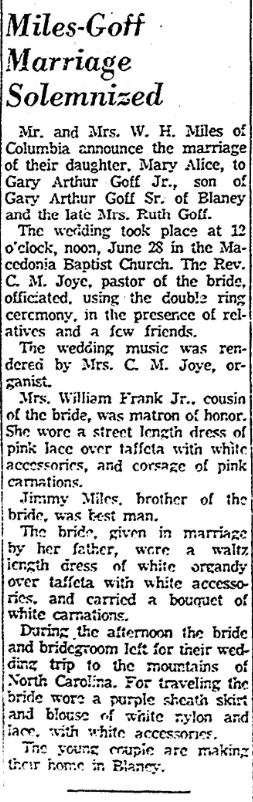 1958.08.18 - Miles-Goff Marriage Solemnized