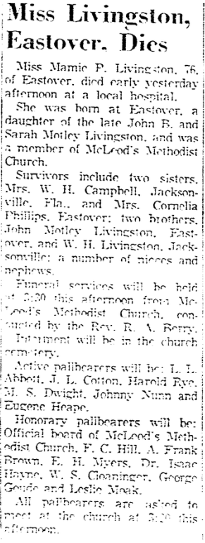 1958.11.05 - Miss Livingston Eastover Dies