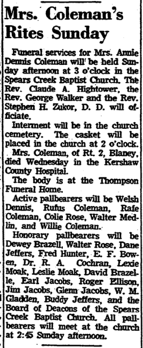 1960.01.30 - Mrs. Colemans Rites Sunday