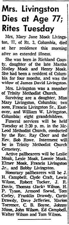 1961.02.06 - Mrs Livingston dies at Age 77 Rites Tuesday