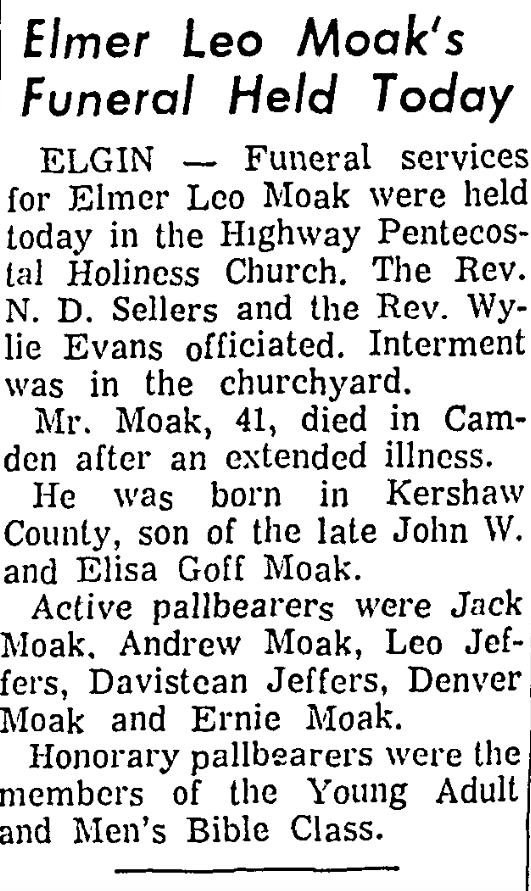 1964.01.07 - Elmer Leo Moak Funeral Held Today