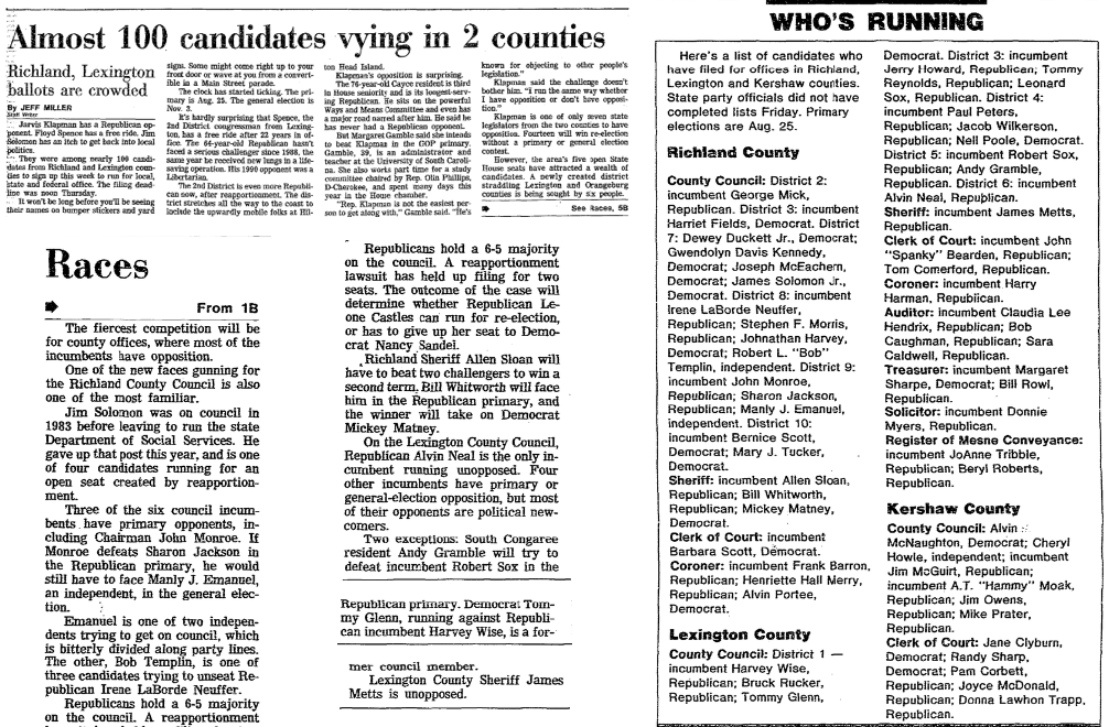 1992.06.27 - Almost 100 Candidates Vying in 2 Counties Richland, Lexington Ballots are Crowed