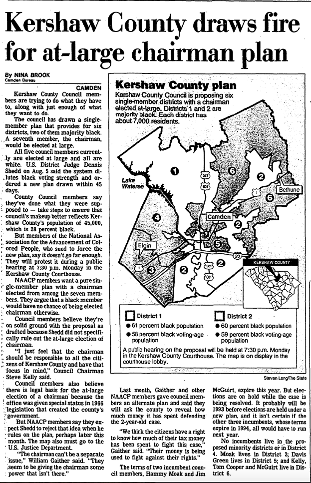 1992.09.11 - Kershaw County draws fire for at large chairman plan