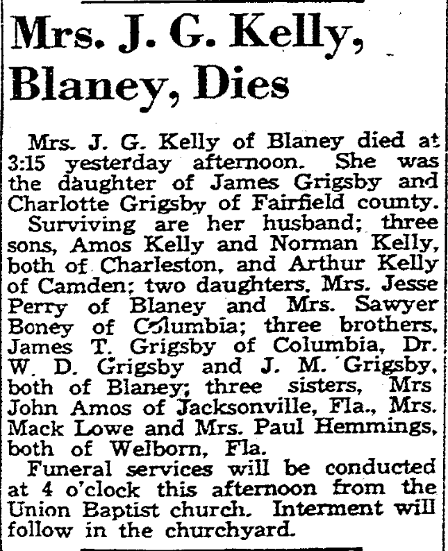 1940.04.07 - Mrs J G Kelly Blaney Dies .png