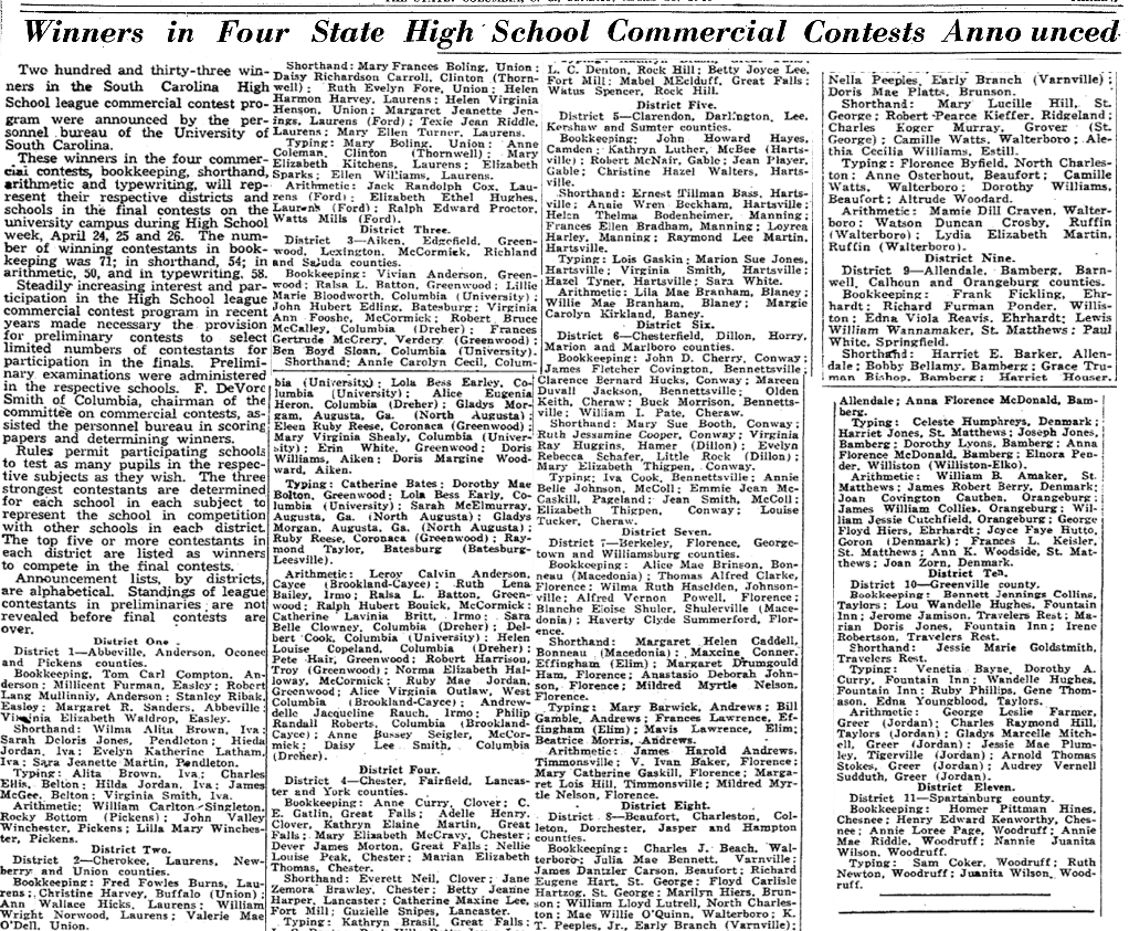 1940.04.21 - Winners in Four State High School Commercial Contest Announced