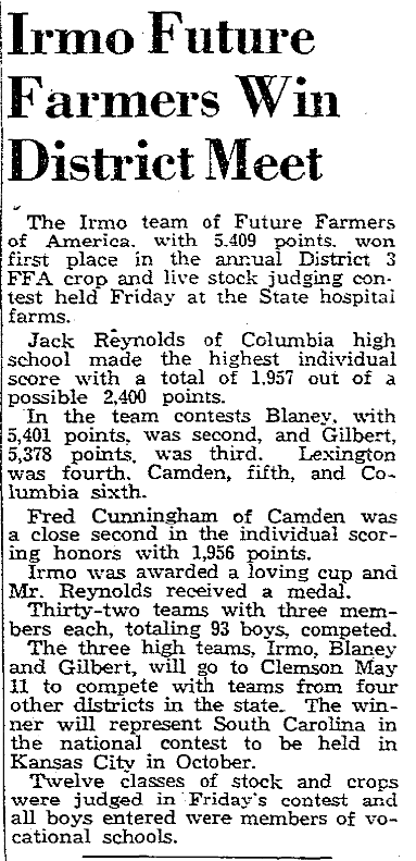 1940.04.28 - Irmo Future Farmers Win District Meet