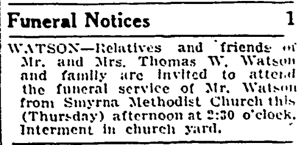 Funeral Notices - WATSON