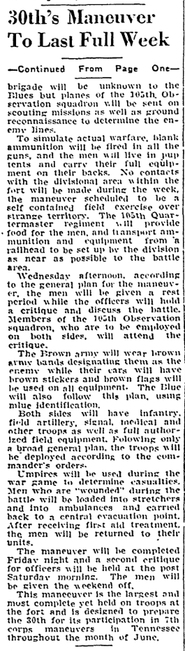 1941.04.28 -30ths Maneuver To Last Full Week