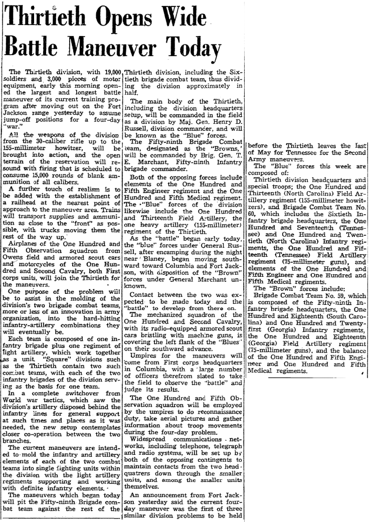 1941.04.29 - Thirtieth Opens Wide Battle Maneuver Today