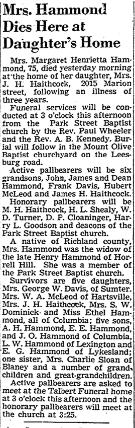 1942.04.21 - Mrs Hammond Dies here at Daughter's Home
