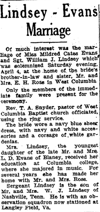 1942.04.22 - Lindsey Evans Marriage