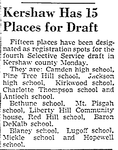 1942.04.25 - Kershaw Has 15 Places for Draft