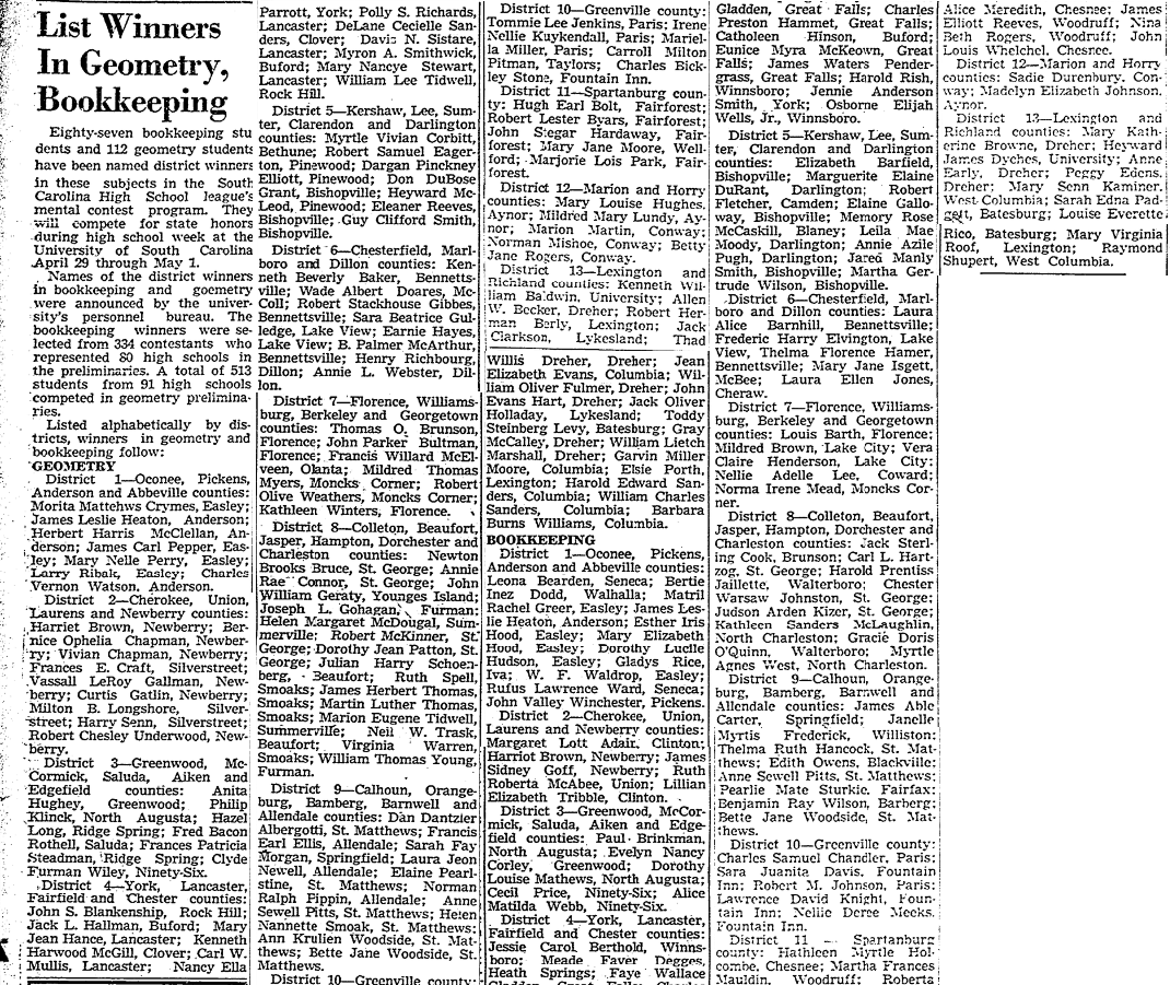 1942.04.25 - List Winners In Geometry, Bookkeeping