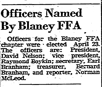 1943.04.30 - Officers Named By Blaney FFA