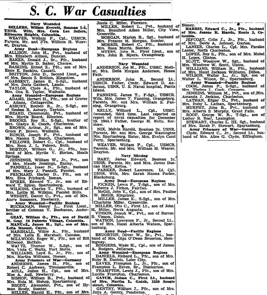 1945.04.14 - S C War Casualites