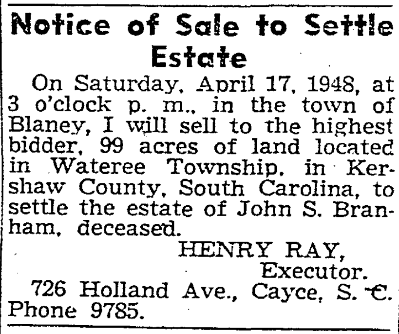 1948.04.16 - Notice of Sale to Settle Estate