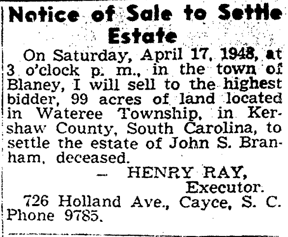 1948.04.17 - Notice of Sale to Settle Estate