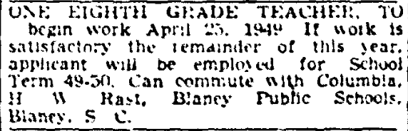 1949.04.16 - One Eight grade Teacher To