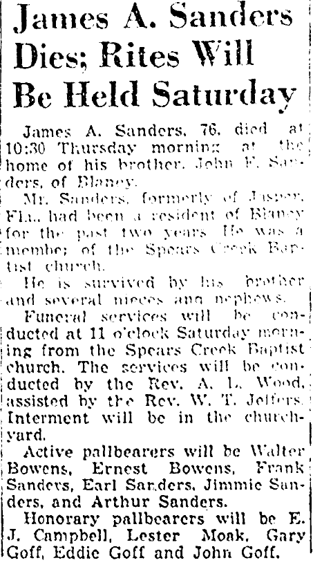 1949.12.30 - James A Sanders Dies Rites will be held Saturday