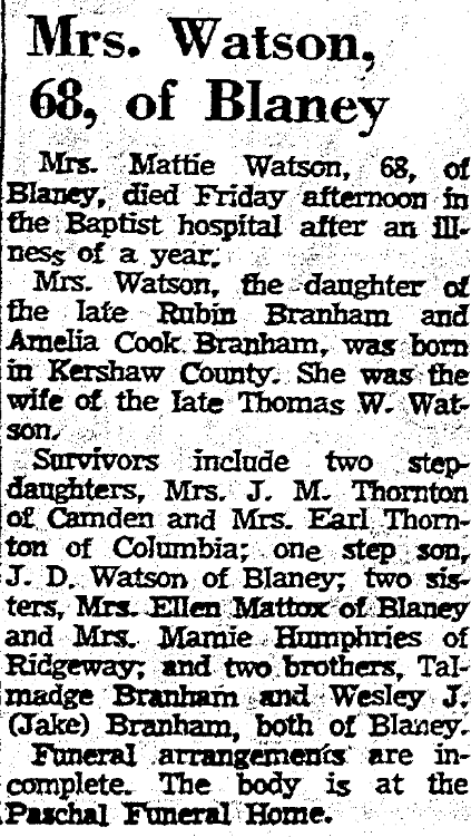 Mrs Watson 68 of Blaney