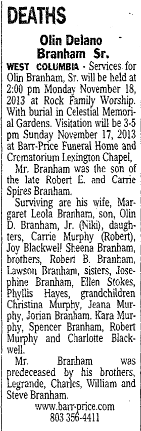 2013.11.16 - Olin Delano Branham Sr