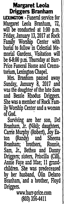 2017.01.11- Margaret Leola Driggers Branham