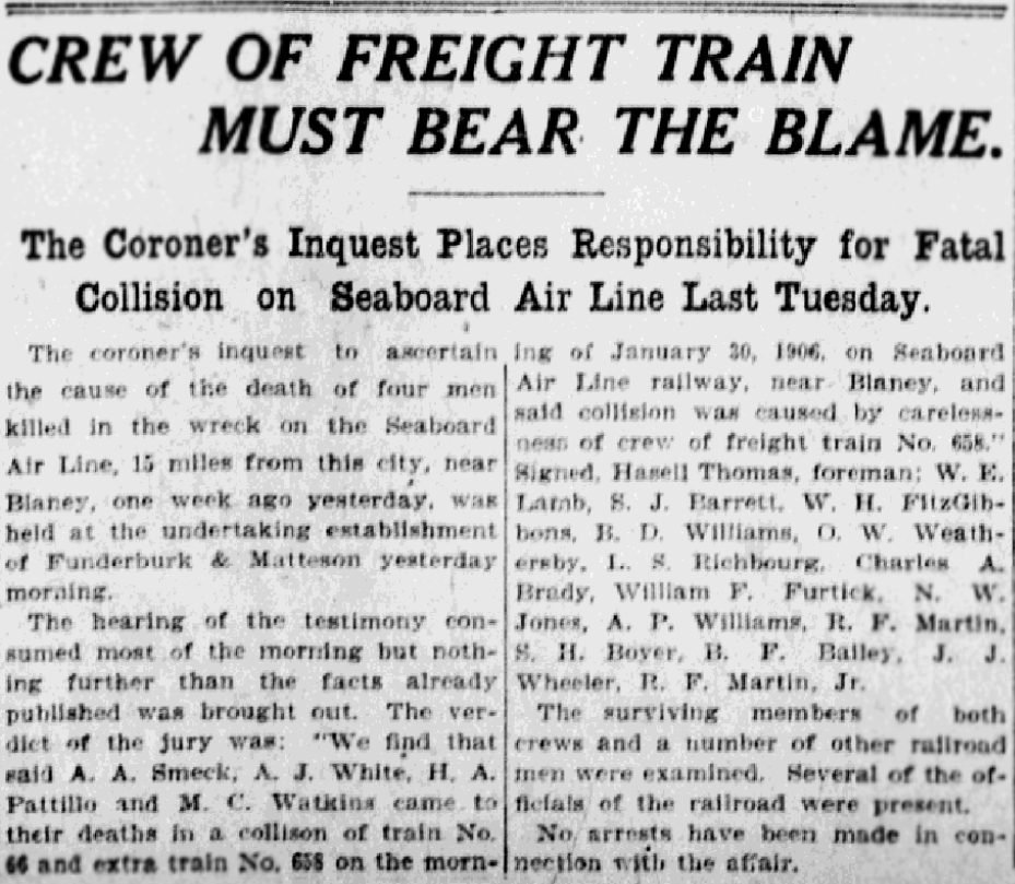 1906.02.07 - Crew Of Freight Train Must Bear The Blame
