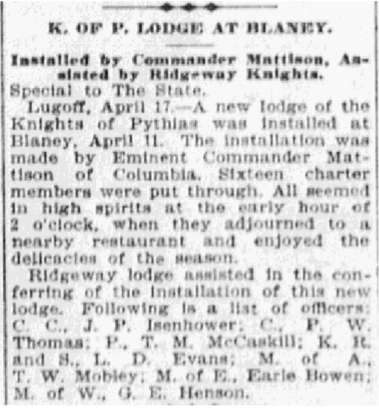 1907.04.18 - K of P Lodge At Blaney