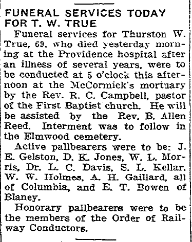 1942.05.01 - Funeral Services Today For T. W. True