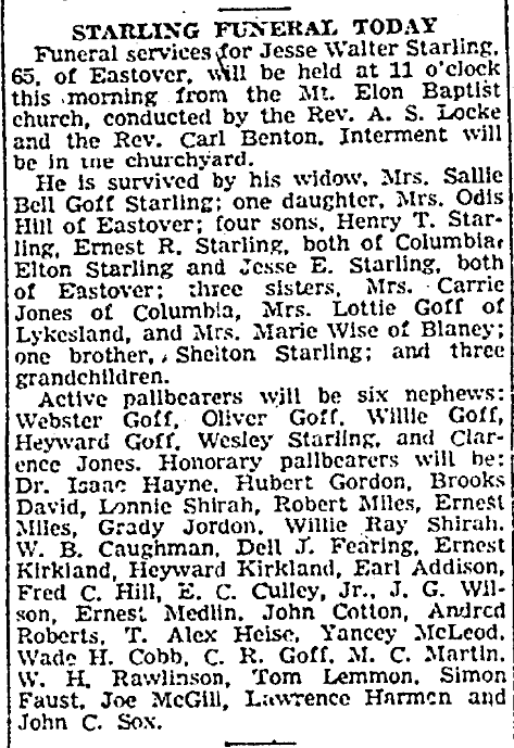 1949.04.30 - Starling Funeral Today