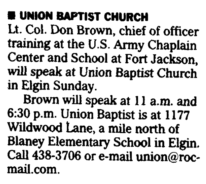 Union Baptist Church Kershaw County, South Carolina History