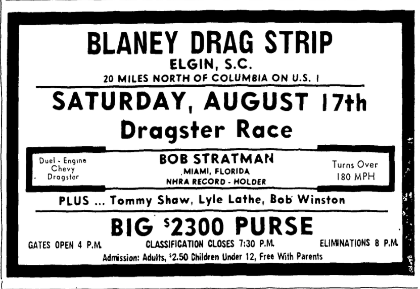 Blaney Drag Strip Kershaw County, South Carolina History