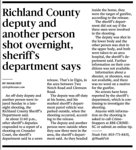 Richland County deputy and another person shot overnight, sheriff’s ...