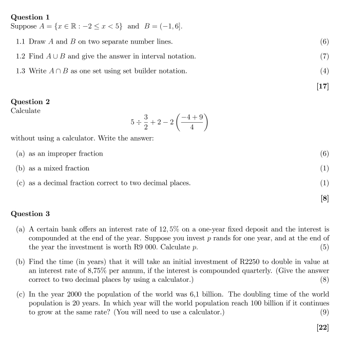 Question 1 Suppose A = { x i n R : - 2 x < 5 }