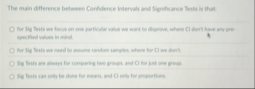 THE MAIN DIFFERENCE BETWEEN CONFIDENCE INTERVALS AND SIGNIFICANCE TESTS IS THAT intelligence overview
