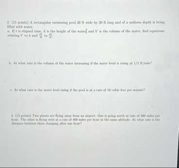 ( 1 5 points ) A rectangular swimming poot 3 0 ft