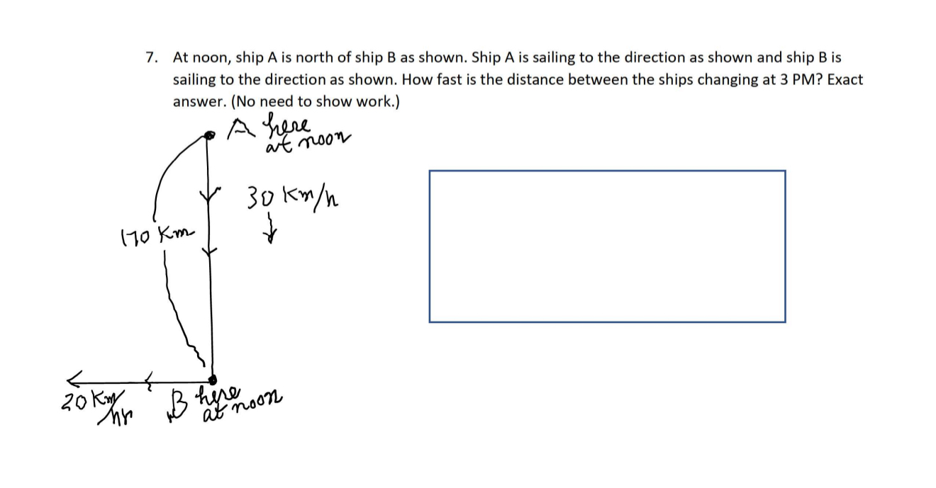 At noon, ship A is north of ship B as shown. Ship