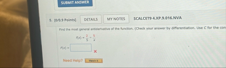[ 0 / 0 . 9 Points ] SCALCET 9 4 . XP . 9 . 0 1 6