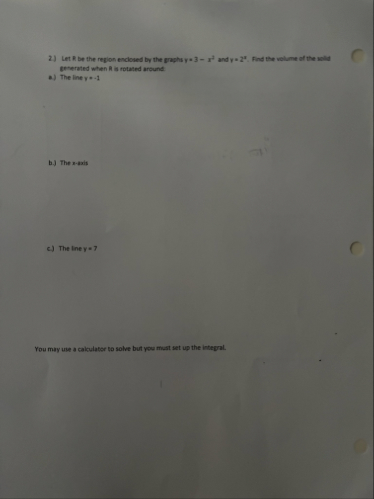 2 . ) Let R be the region enclosed by the graphs