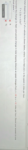 total stopping distance T of a vehicle is shown