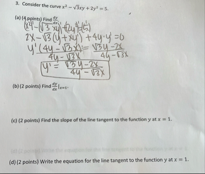 ( a ) ( 4 points ) Find f ' ( x ) . ( b ) ( 2