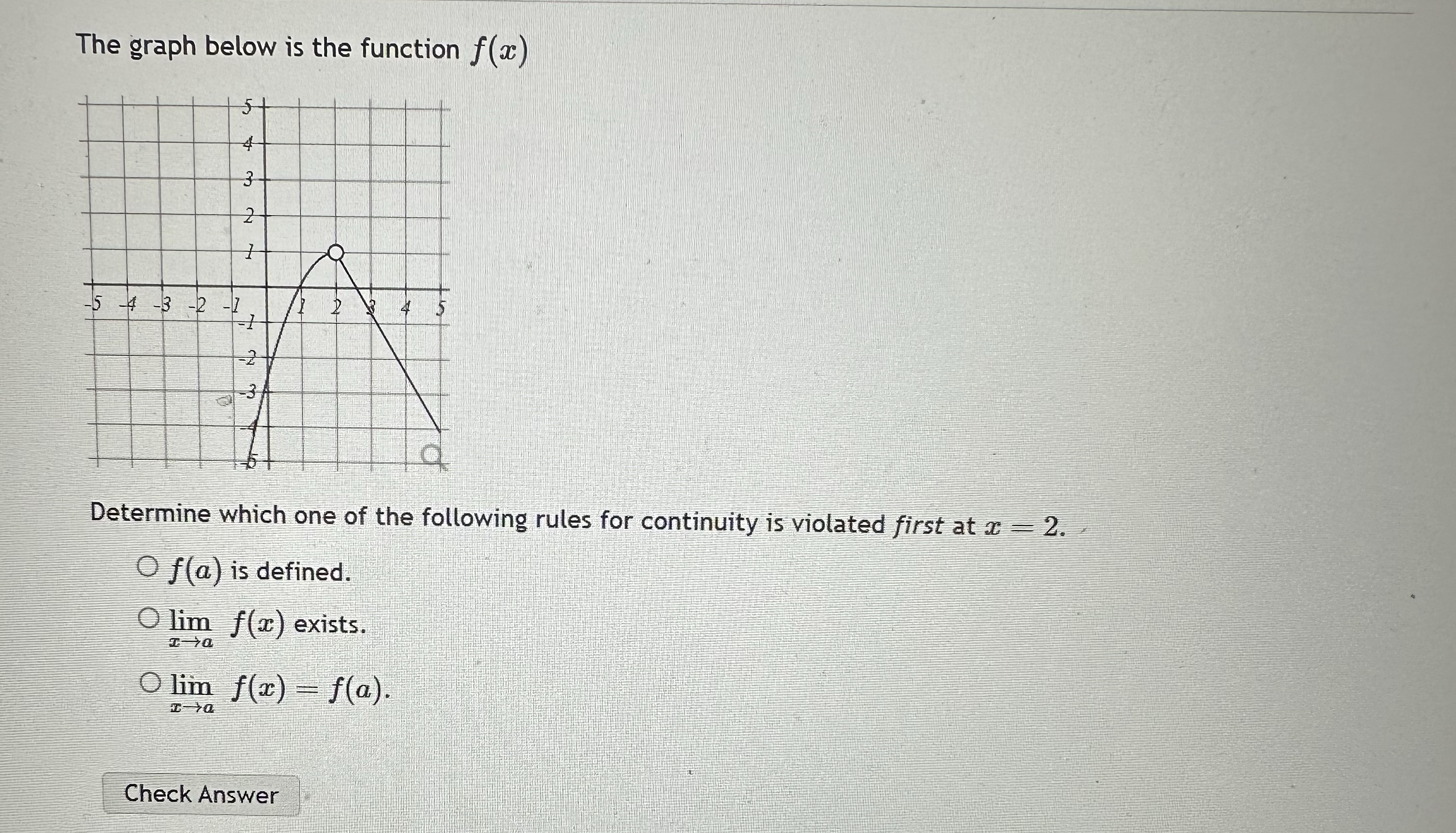 The graph below is the function f ( x ) Determine