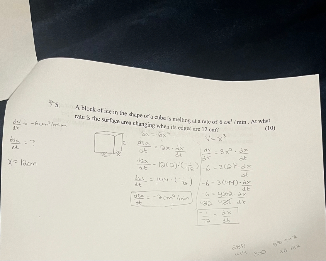A block of ice in the shape of a cube is melting