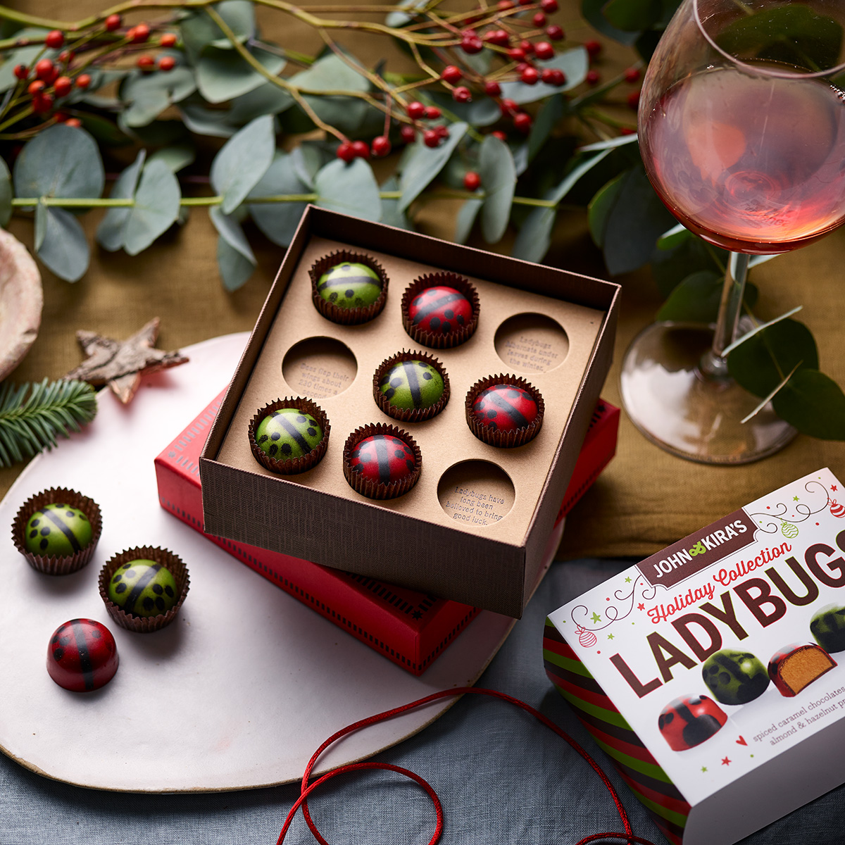 Caramel and Praline Holiday Ladybug Chocolates